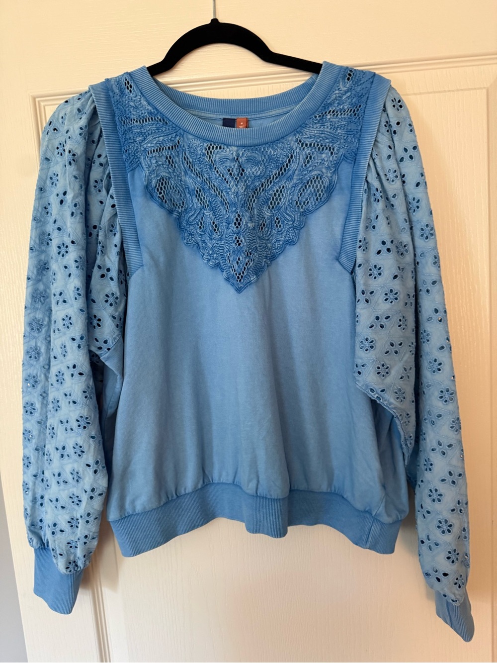 Pilcro Light Blue Lace Yoke Pullover Sweatshirt